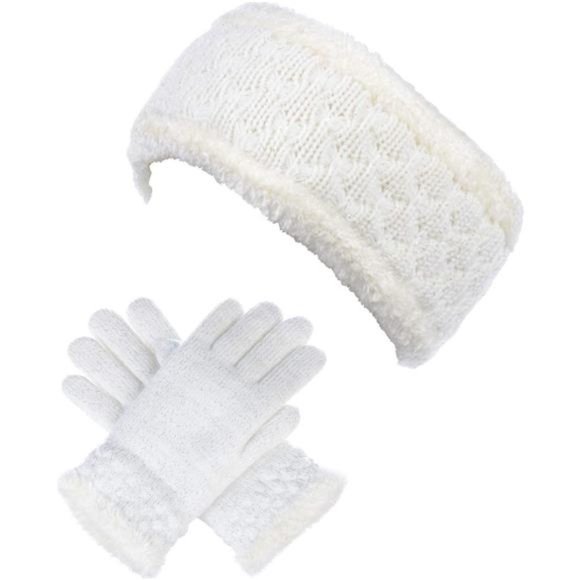 Womens Winter Cable Plush Warm Fleece Lined Knit Gloves & Headband 2 Pieces Set main image 8